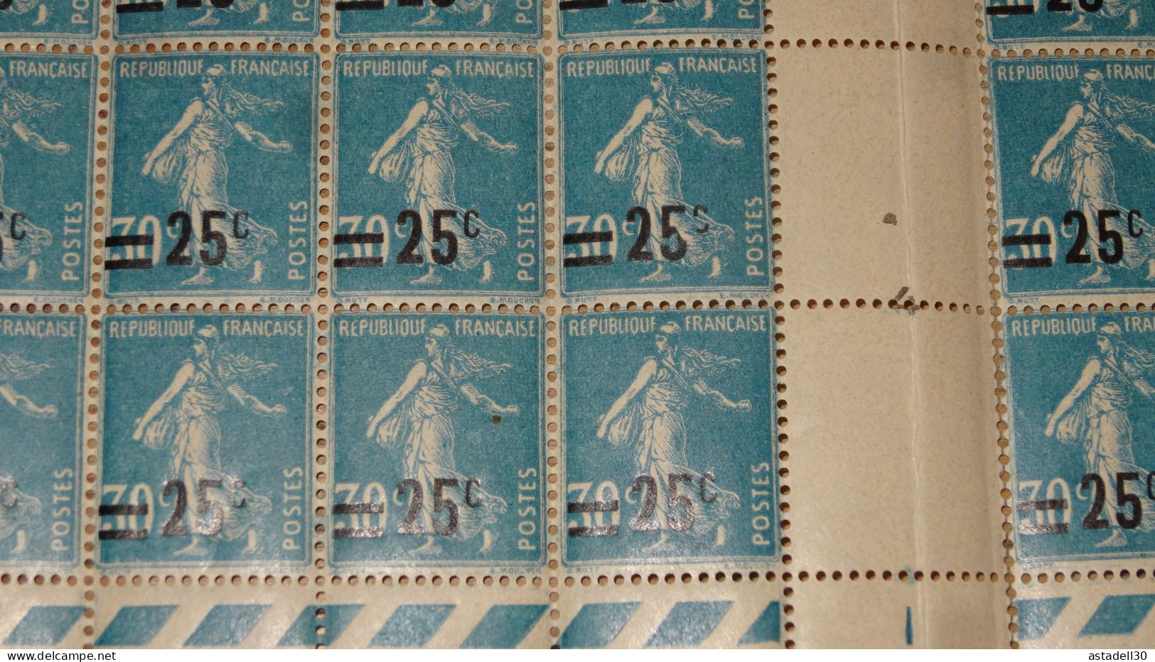 Panneau 50 Timbres, Variété Sur Semeuse 25/30c Bleu, N°217,   ................ ISN-51 - Unused Stamps