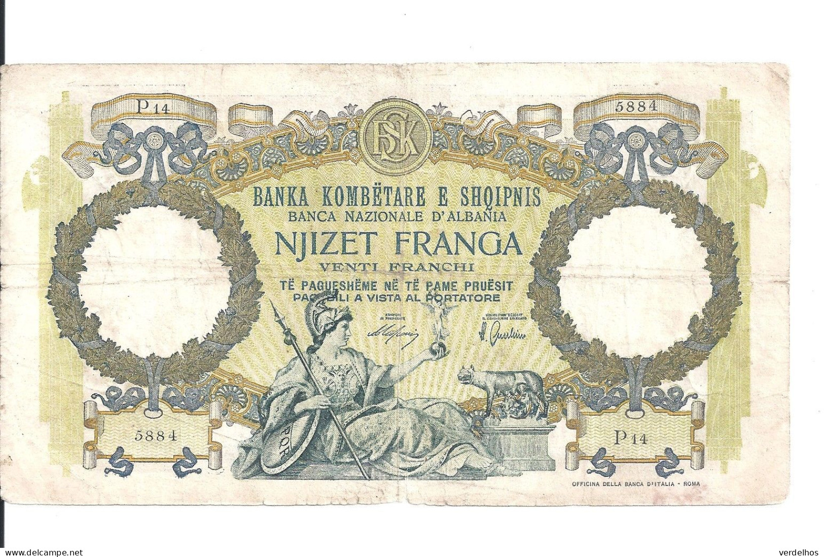 ALBANIE 20 FRANGA ND1939 VF P 7 - Albanië