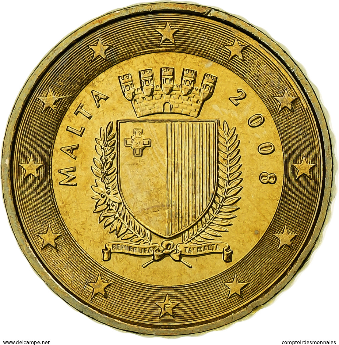 Malte, 10 Euro Cent, 2008, Paris, Laiton, SPL, KM:128 - Malte