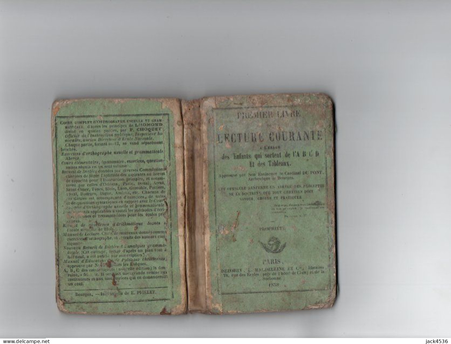 Premier Livre De Lecture Courante - 1858 - Edition DEZOBRY / MAGDELEINE Et Cie - 13,5 Cm X 8 Cm - Usures Du Temps - Non Classés