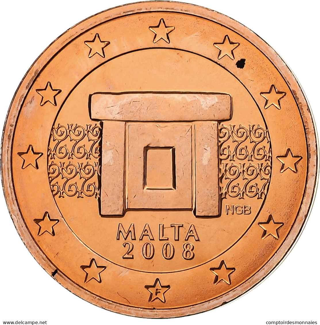 Malte, 2 Euro Cent, 2008, Paris, Cuivre Plaqué Acier, SPL, KM:126 - Malte