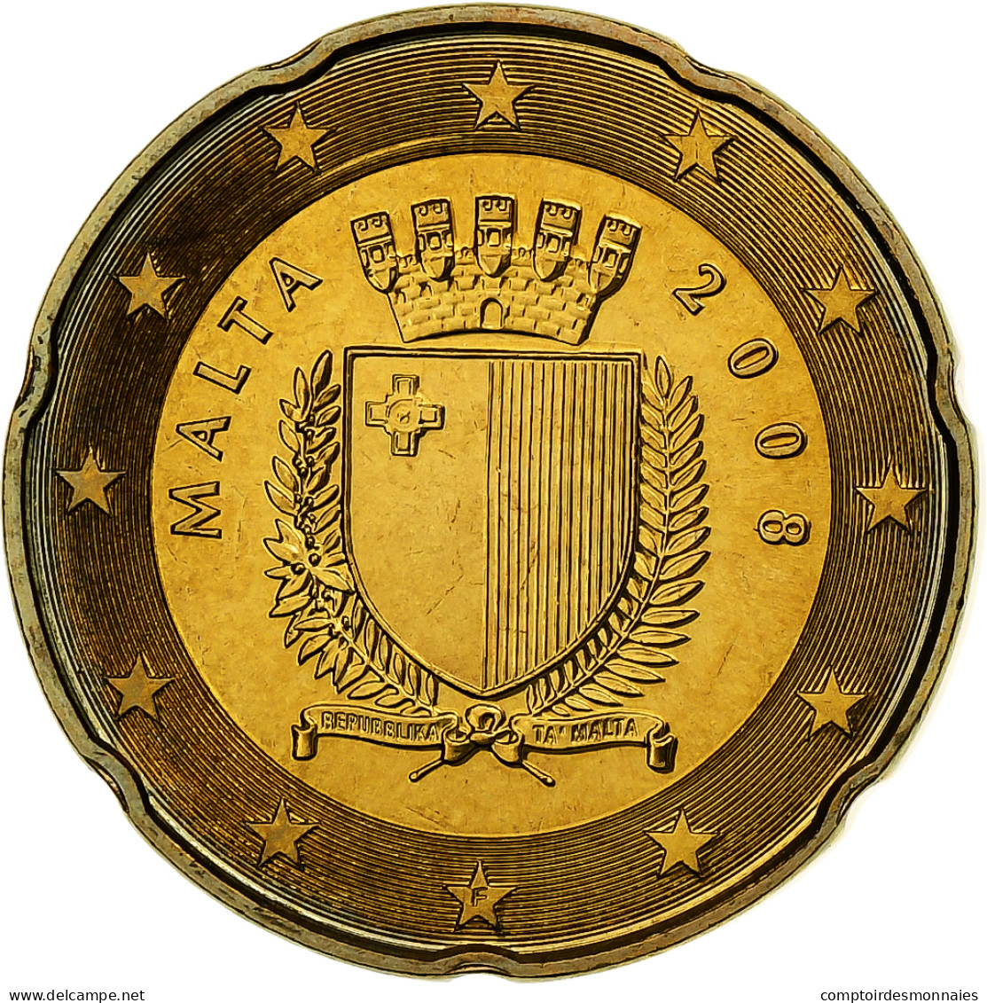 Malte, 20 Euro Cent, 2008, Paris, Laiton, SPL, KM:129 - Malta