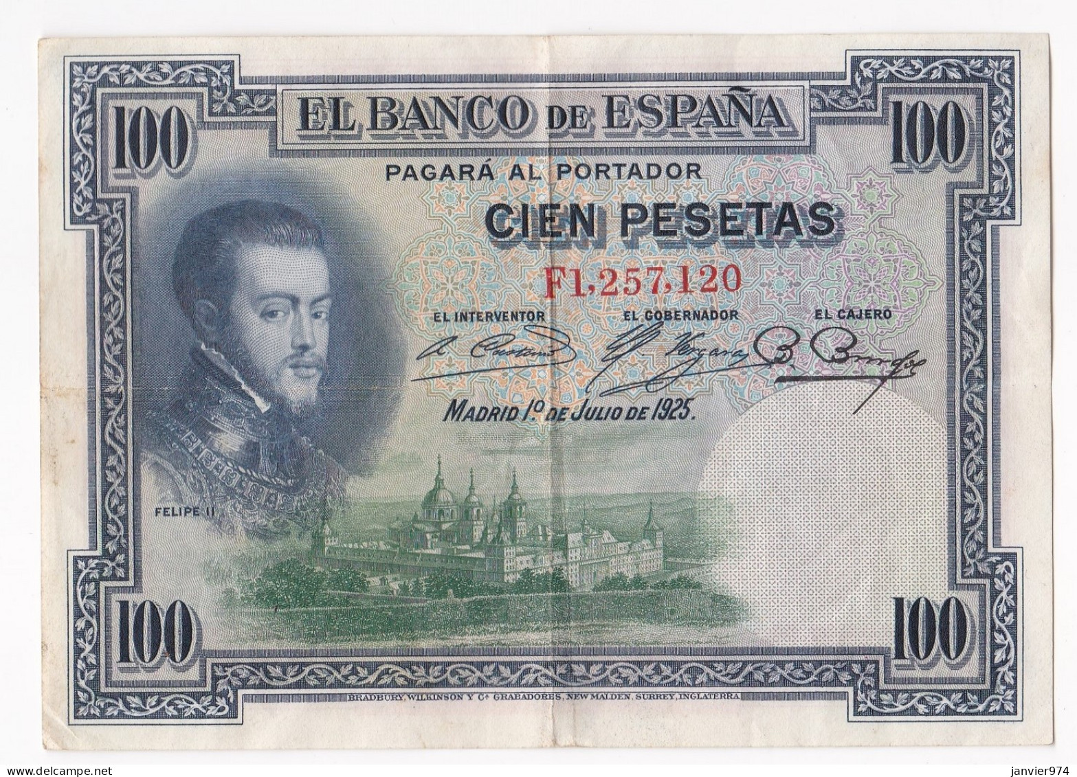 100 Pesetas Felipe II  1925, N° F1 257 120 - 100 Pesetas