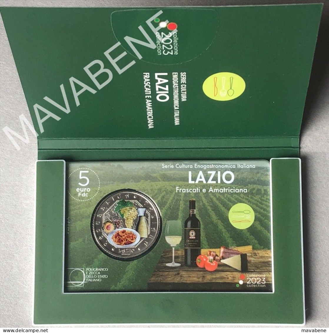 ITALIA 2023 LAZIO FRASCATI E AMATRICIANA MONETA 5 EURO FDC COINCARD - Colecciones