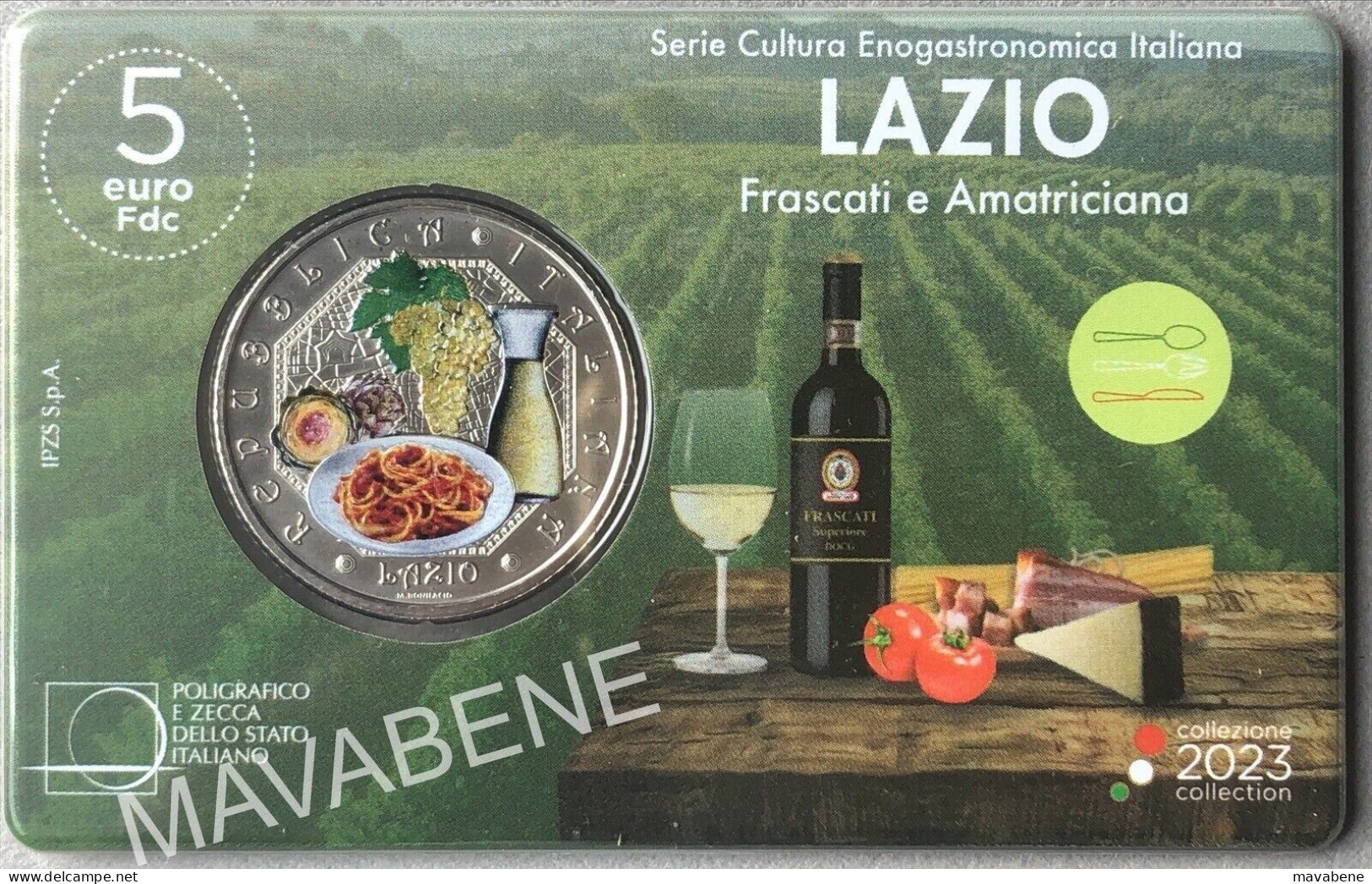 ITALIA 2023 LAZIO FRASCATI E AMATRICIANA MONETA 5 EURO FDC COINCARD - Sammlungen