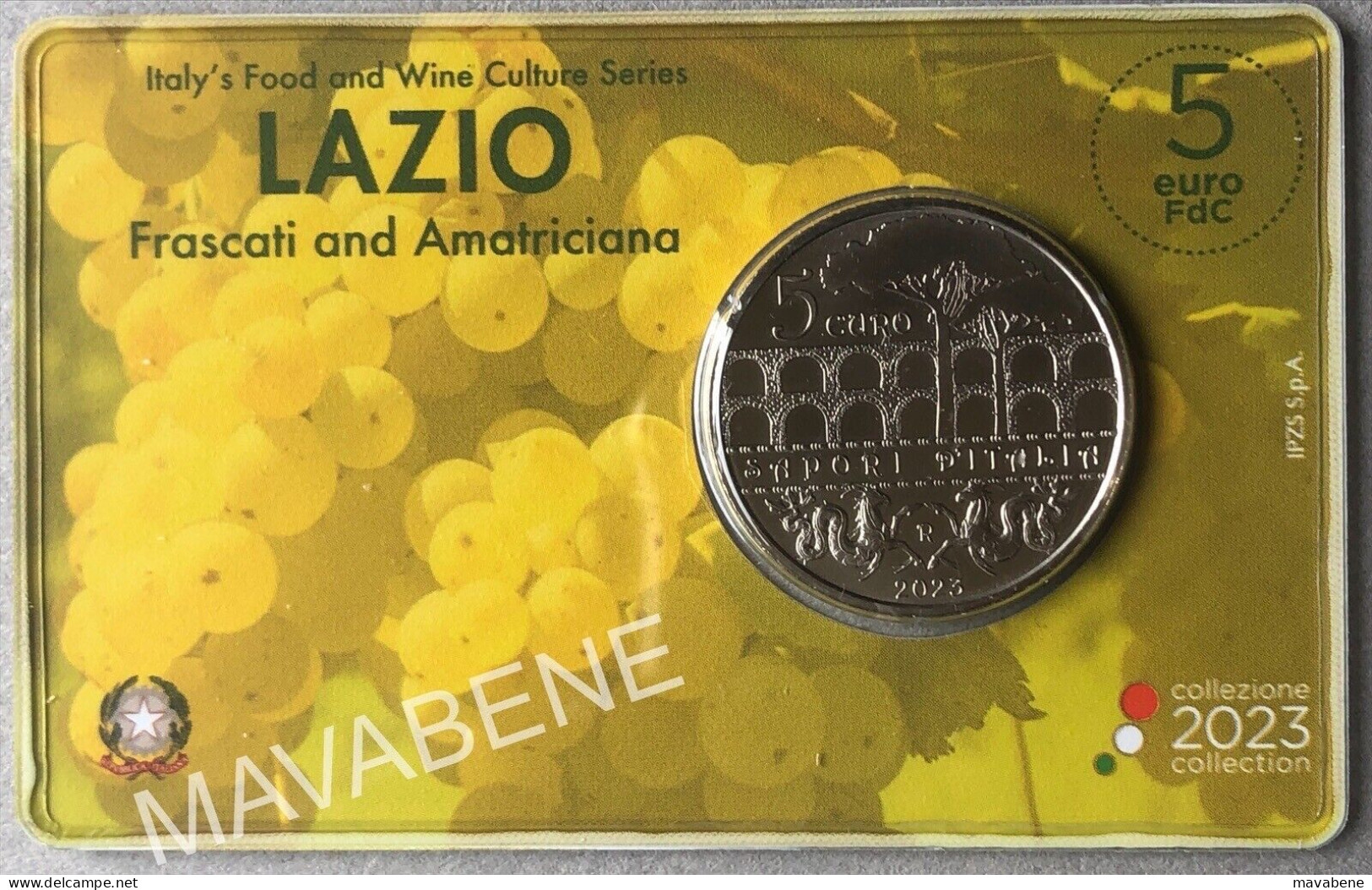 ITALIA 2023 LAZIO FRASCATI E AMATRICIANA MONETA 5 EURO FDC COINCARD - Verzamelingen