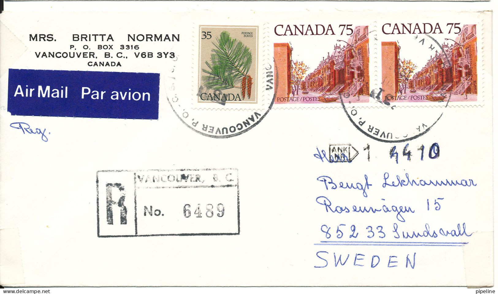 Canada Registered Cover Sent To Sweden Vancouver 31-5-1981 - Covers & Documents