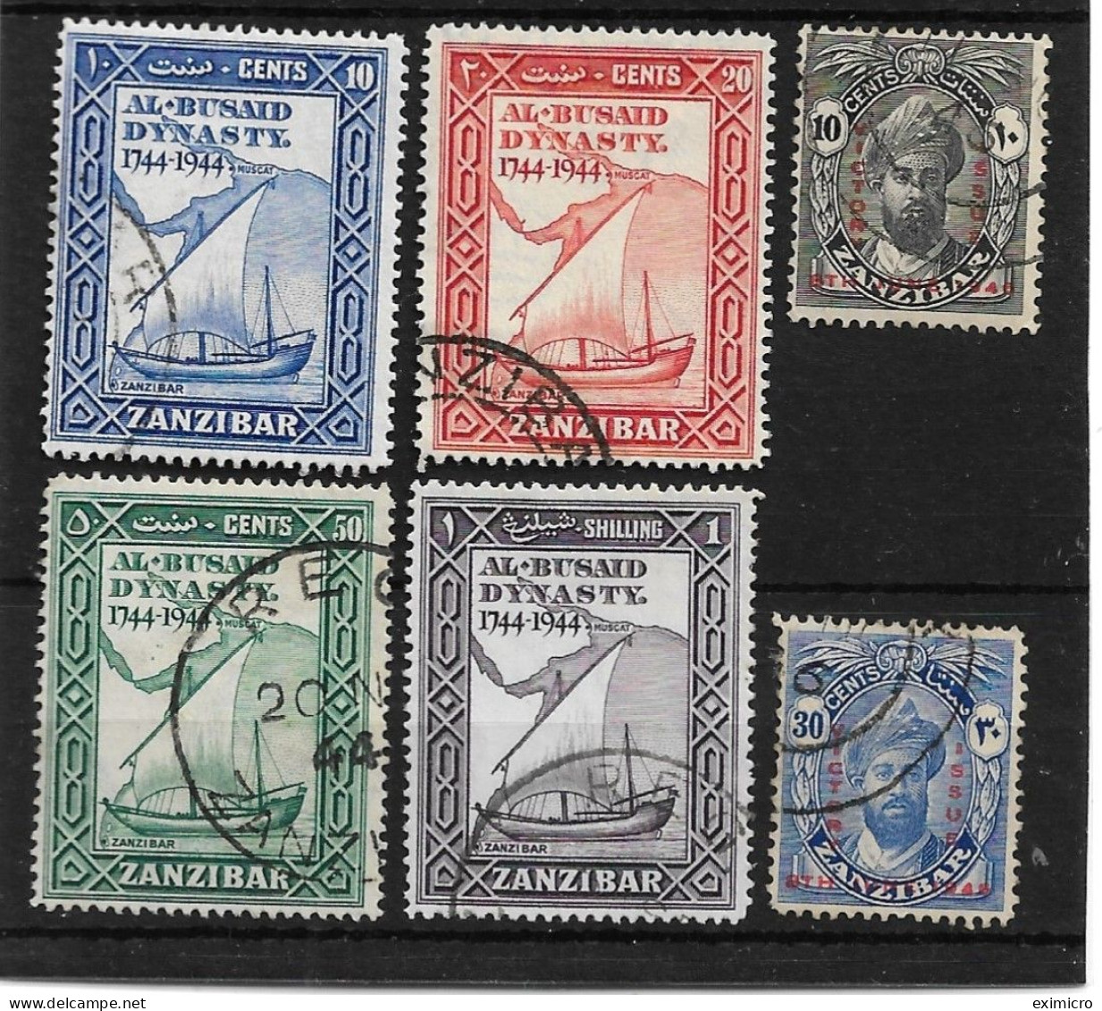ZANZIBAR 1944 BICENTENARY AND 1946 VICTORY SETS SG 327/332 FINE USED Cat £12 - Zanzibar (...-1963)