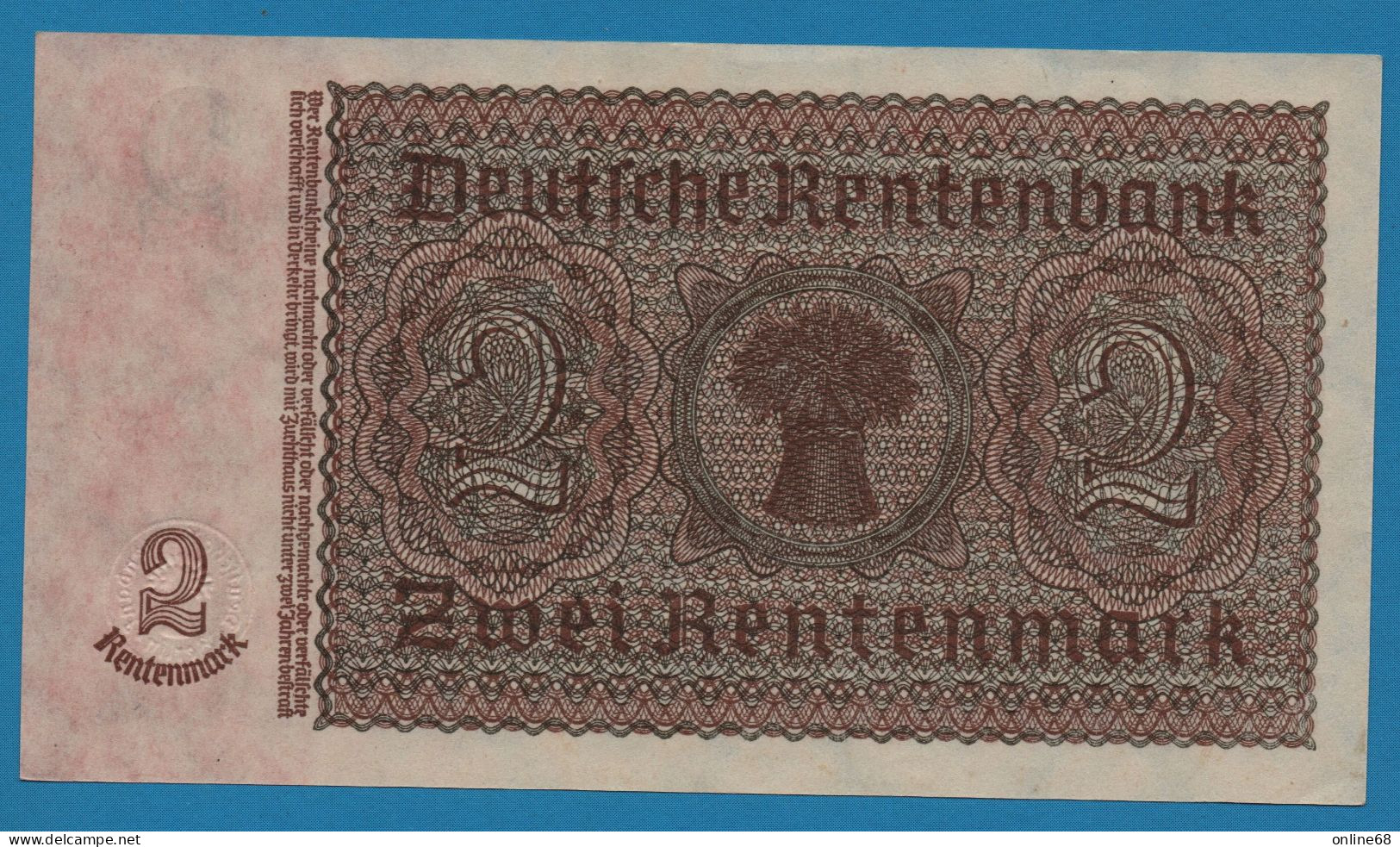 DEUTSCHES REICH  2 MARK 30.01.1937 # E.19193191 P# 174b Rentenbank - Altri & Non Classificati