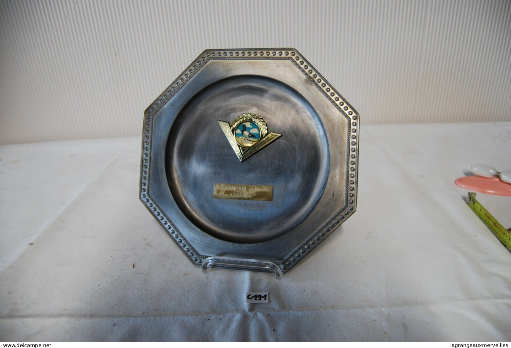 C191 Assiette étain - Prix Colombophile - Champion Général - Tins