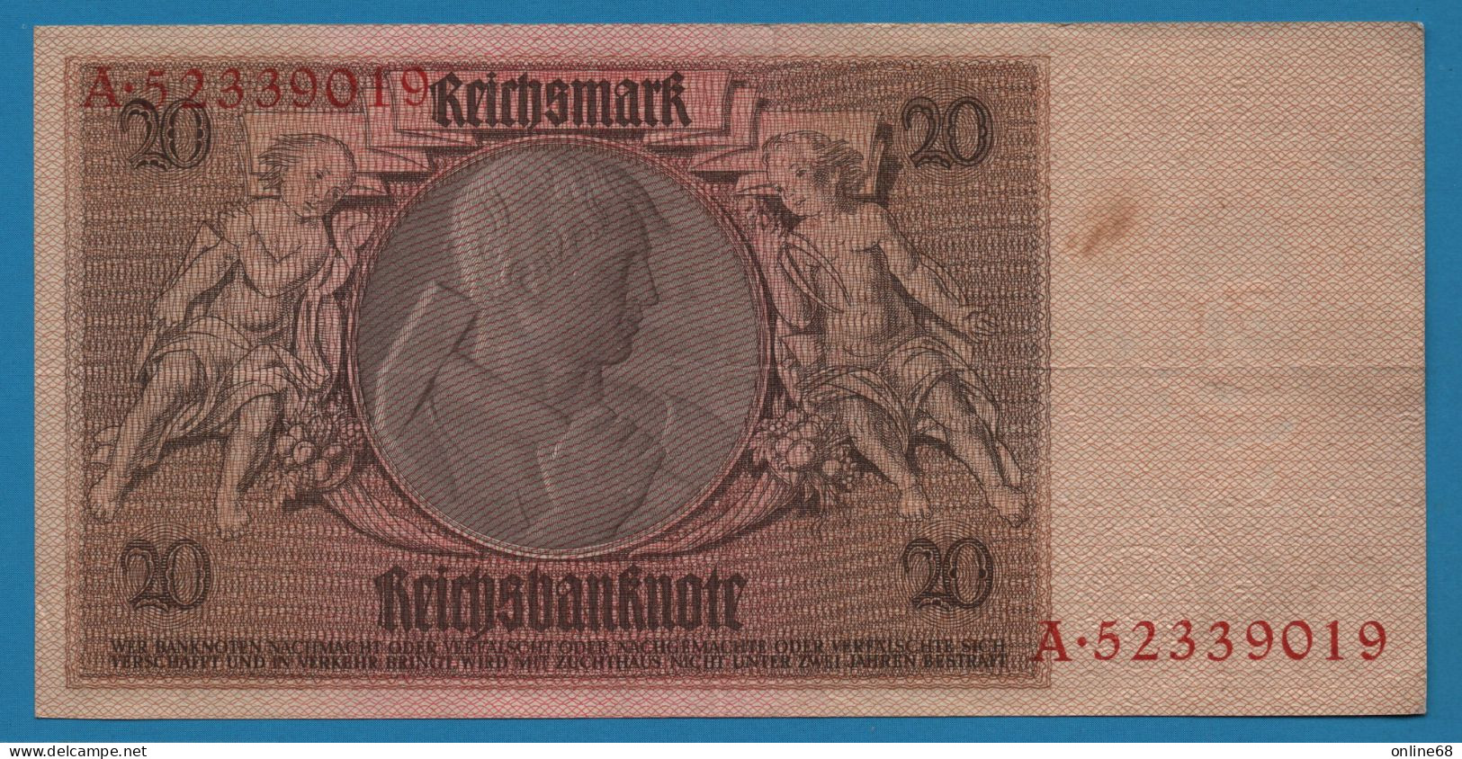 DEUTSCHES REICH  20 MARK 22.01.1929 LETTER B # A.52339019 P# 181a Werner Von Siemens - 20 Mark