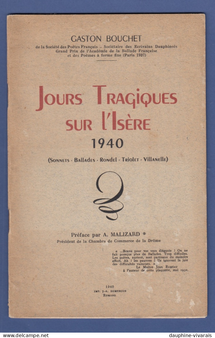 LIVRET DE GASTON BOUCHET - JOURS TRAGIQUES SUR L'ISERE 1940 - SONNETS BALLADES RONDEL TRIOLET VILLANELLE - Franse Schrijvers