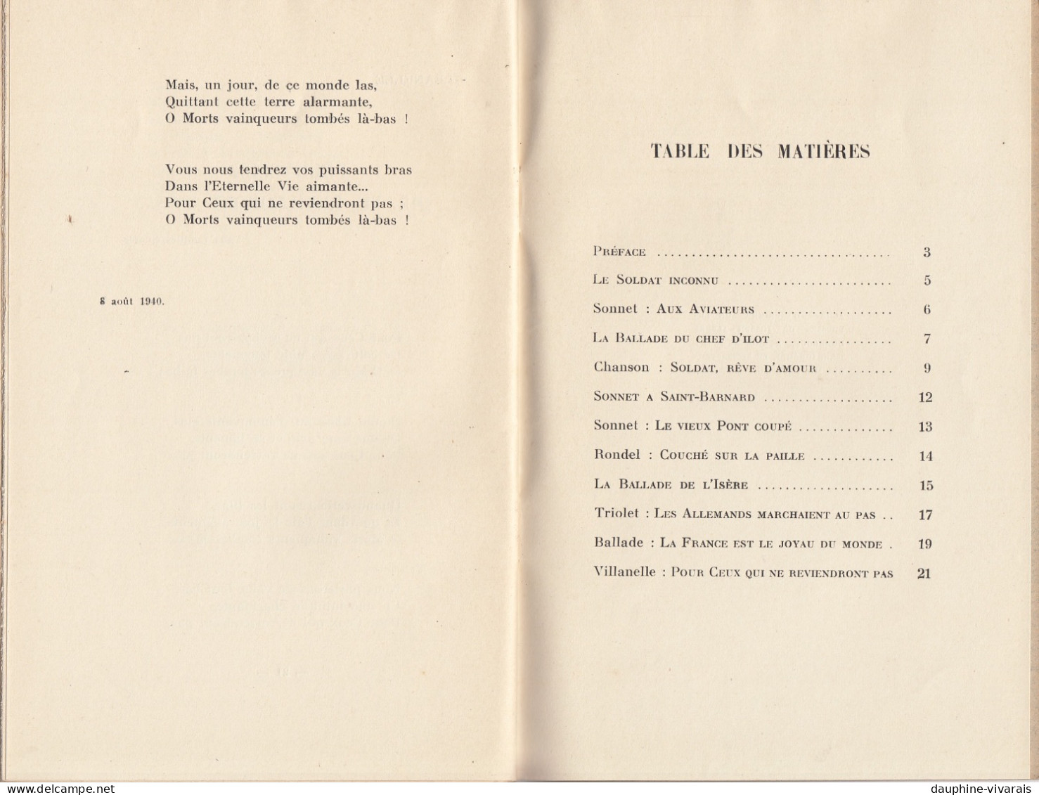 LIVRET DE GASTON BOUCHET - JOURS TRAGIQUES SUR L'ISERE 1940 - SONNETS BALLADES RONDEL TRIOLET VILLANELLE - Auteurs Français