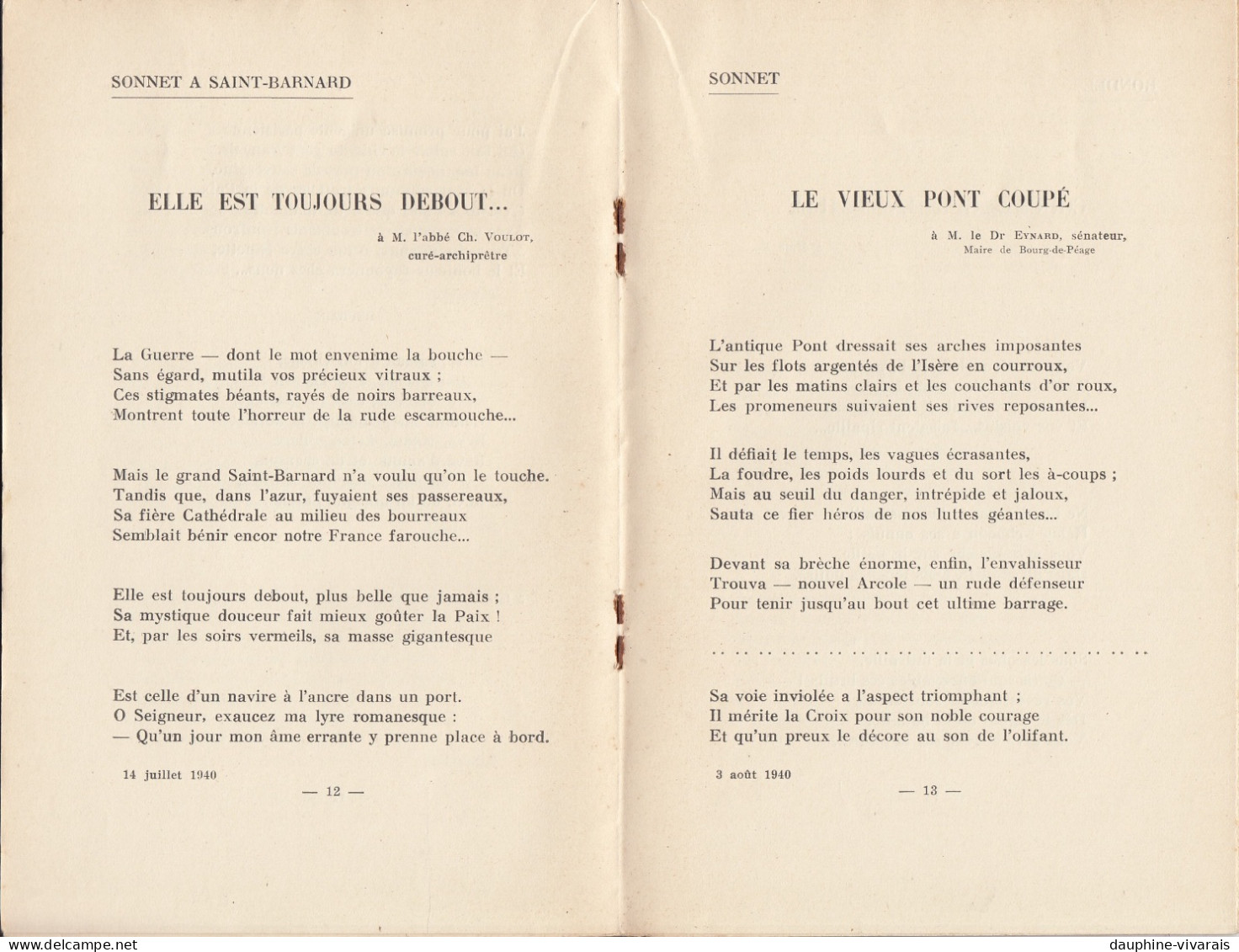 LIVRET DE GASTON BOUCHET - JOURS TRAGIQUES SUR L'ISERE 1940 - SONNETS BALLADES RONDEL TRIOLET VILLANELLE - Franse Schrijvers