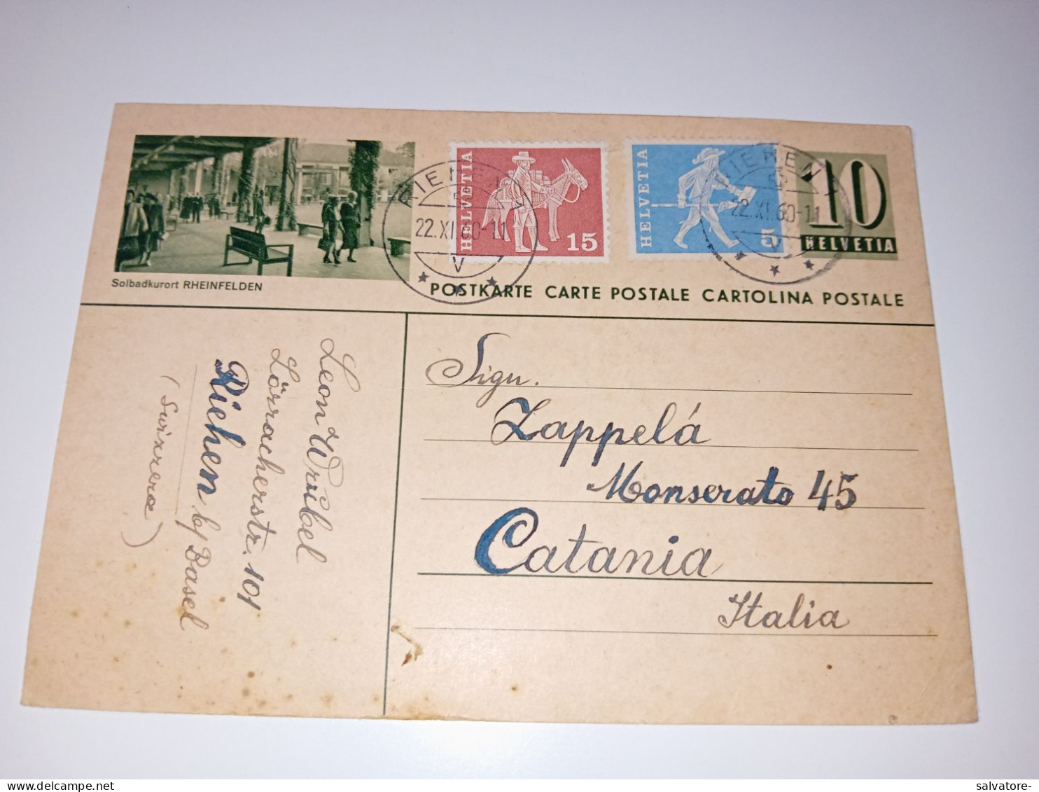 CARTOLINA POSTALE 10 HELVETIA SOLBADKURORT RHEINFELDEN 1960 - Riehen