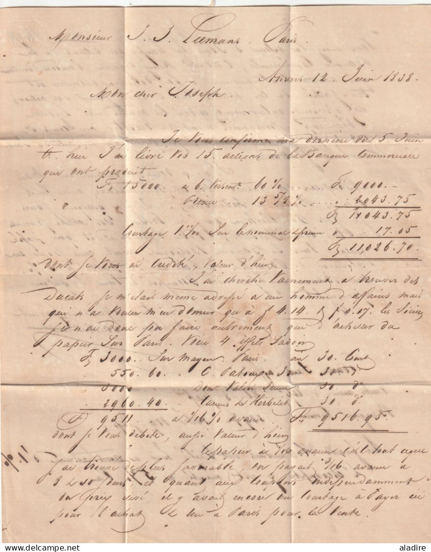 1838 - Lettre Pliée De ANVERS Vers PARIS, France - B4R - Entrée Par Valenciennes - Taxe 18 - Vandennest/Leemans - 1830-1849 (Independent Belgium)
