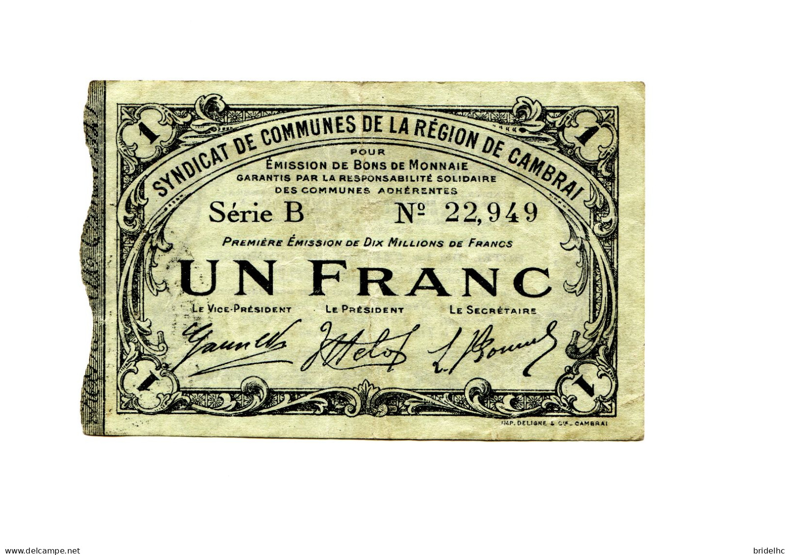 1 Franc Syndicat De Communes De La Région De Cambrai - Notgeld