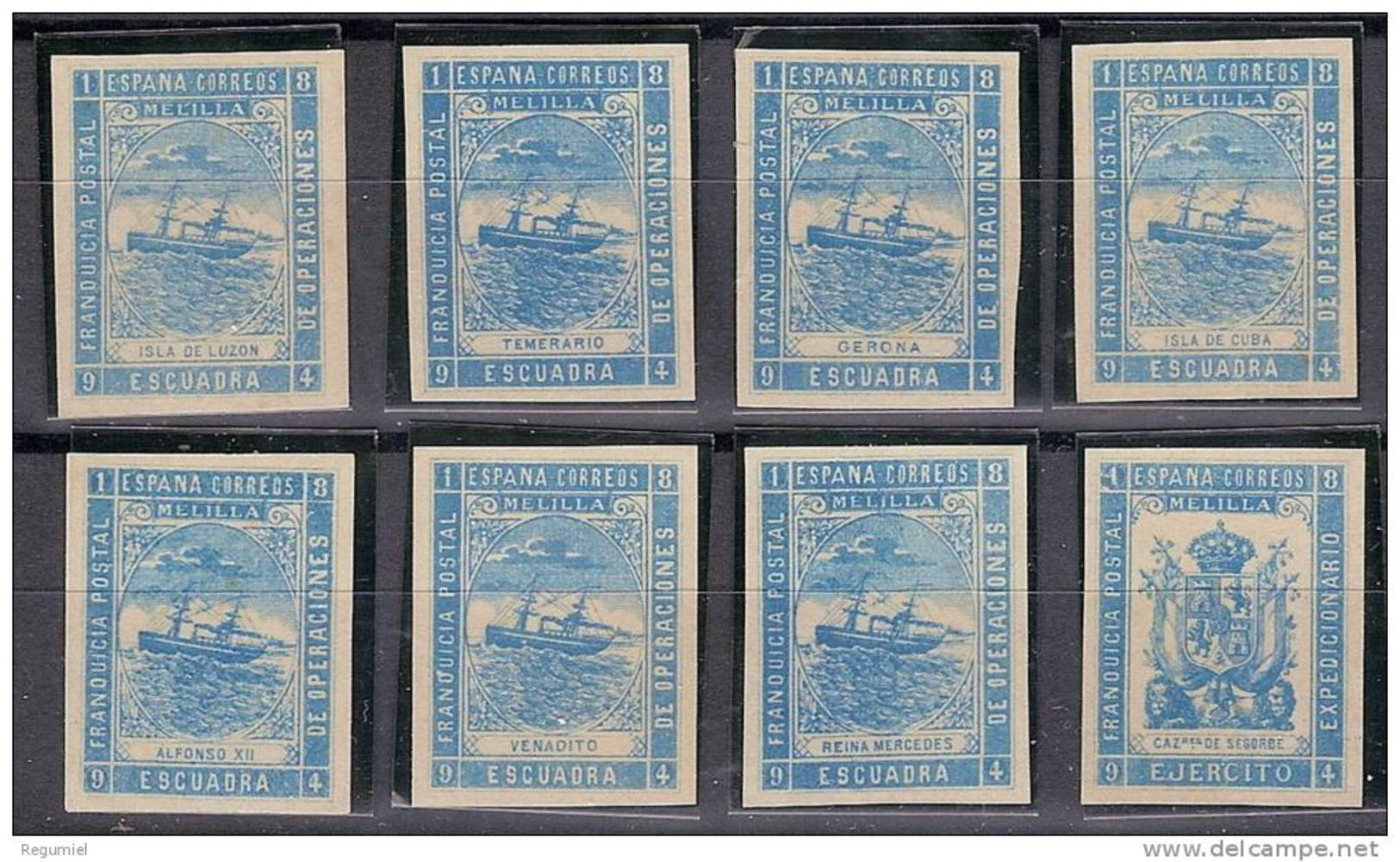 Franquicia Militar Melilla 04s/11s (*)  Marina De Guerra. 1894. Sin Dentar. Sin Goma. - Militaire Vrijstelling Van Portkosten