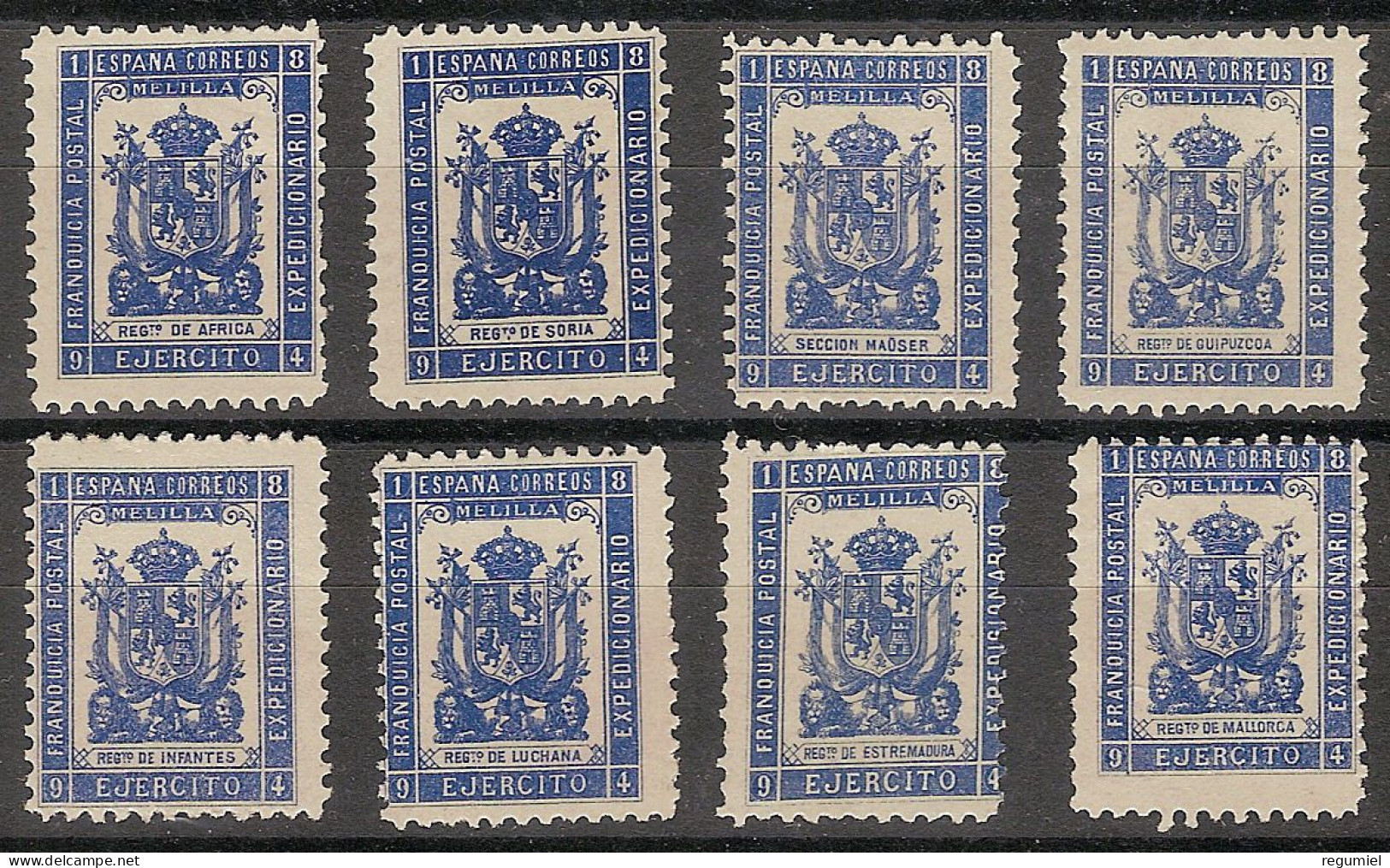 Franquicia Militar Melilla 28/35 (*) R. Infanteria. 1894. Sin Goma - Militärpostmarken