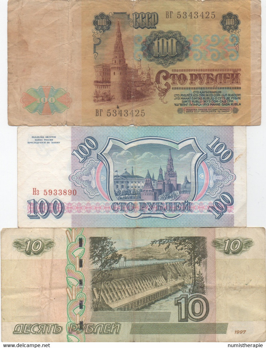 Russie : Lot De 3 Billets : 100 Roubles 1991 + 100 Roubles 1993 + 10 Roubles 1997 - Russie
