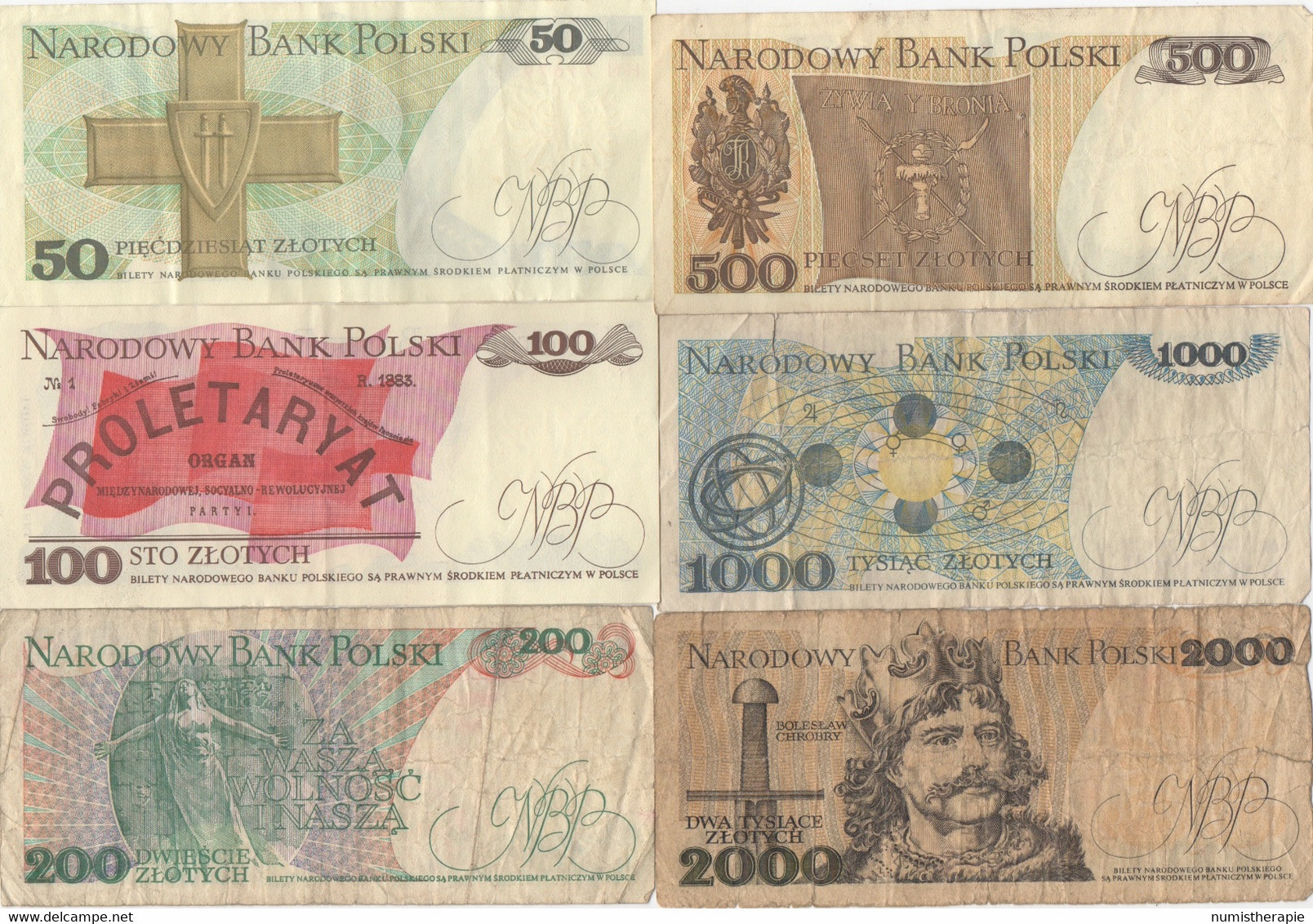 Pologne : Série De 6 Billets : 50 (1988) + 100 (1986) + 200 (1982) + 500 (1982) + 1000 (1982) + 2000 (1979) Zlotych - Pologne