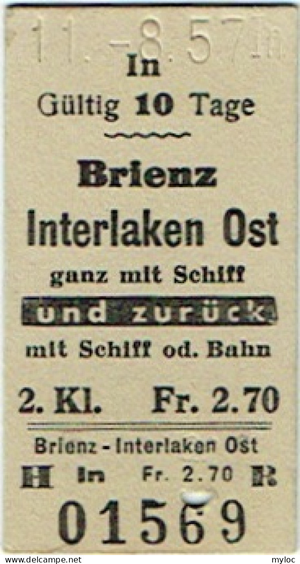 Ancien Billet/Ticket. Suisse. Brienz-Interlaken Ost. 1957. - Europe