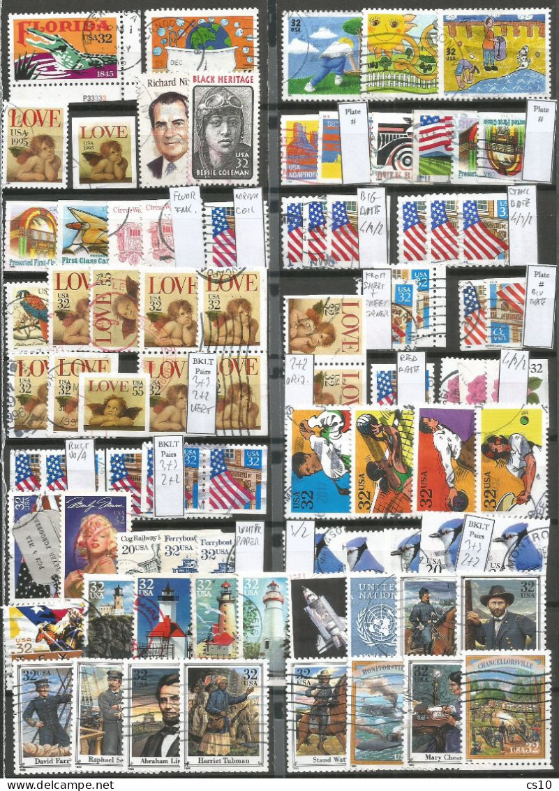 USA 1995 Selection Yearset 155 Pcs High Quality 90% Circular PMk / VFU Incl. BKLT Pairs, Coil #s, Shuttle HV, Odd Issues - Ganze Jahrgänge