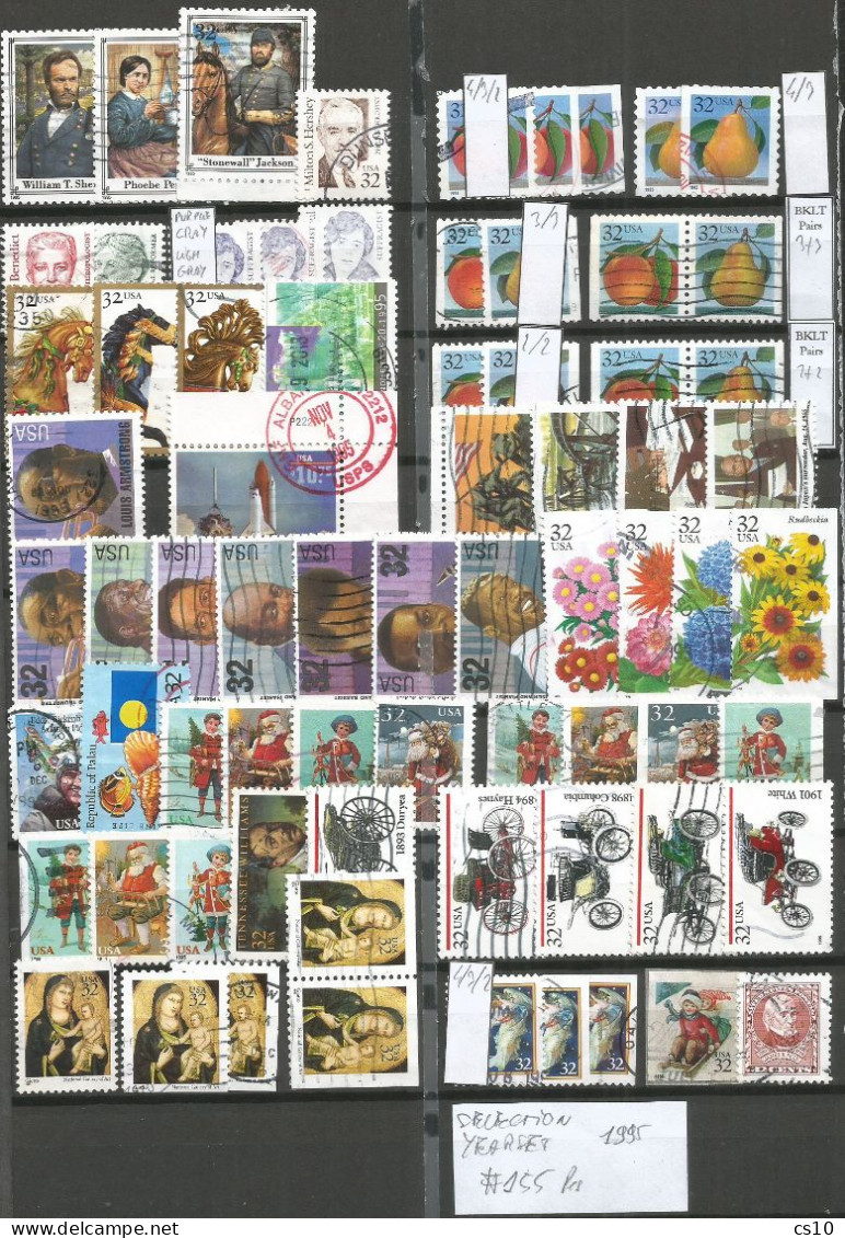 USA 1995 Selection Yearset 155 Pcs High Quality 90% Circular PMk / VFU Incl. BKLT Pairs, Coil #s, Shuttle HV, Odd Issues - Años Completos