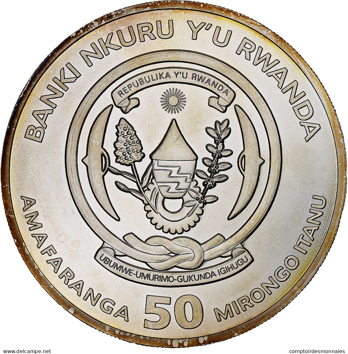 Rwanda, 50 Francs, Guépard, 2013, BE, Argent, SUP+, KM:38 - Rwanda