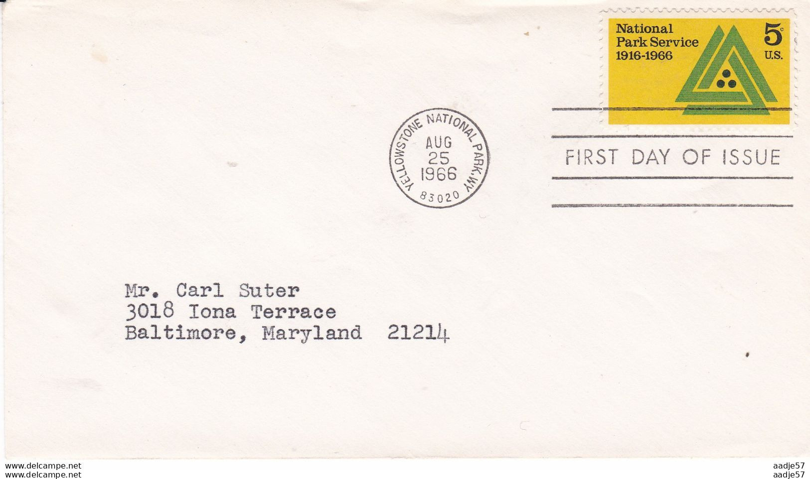 USA Sc# 1314 (ArtCraft) FDC (a) (Yellowstone National Park, WY) 1966 8.25 National Park Service 50th - 1961-1970