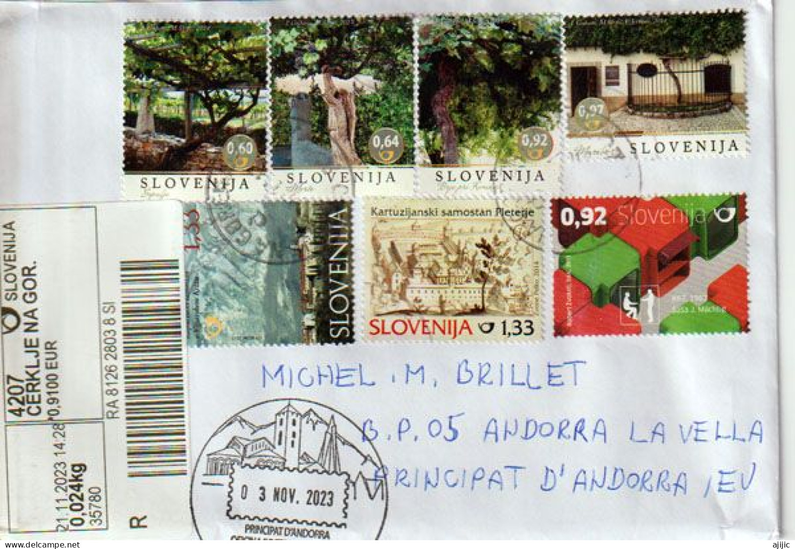 Registered Letter 2023, From Slovenia To Andorre., With Local Illustrated Arrival Postmark - Slowenien