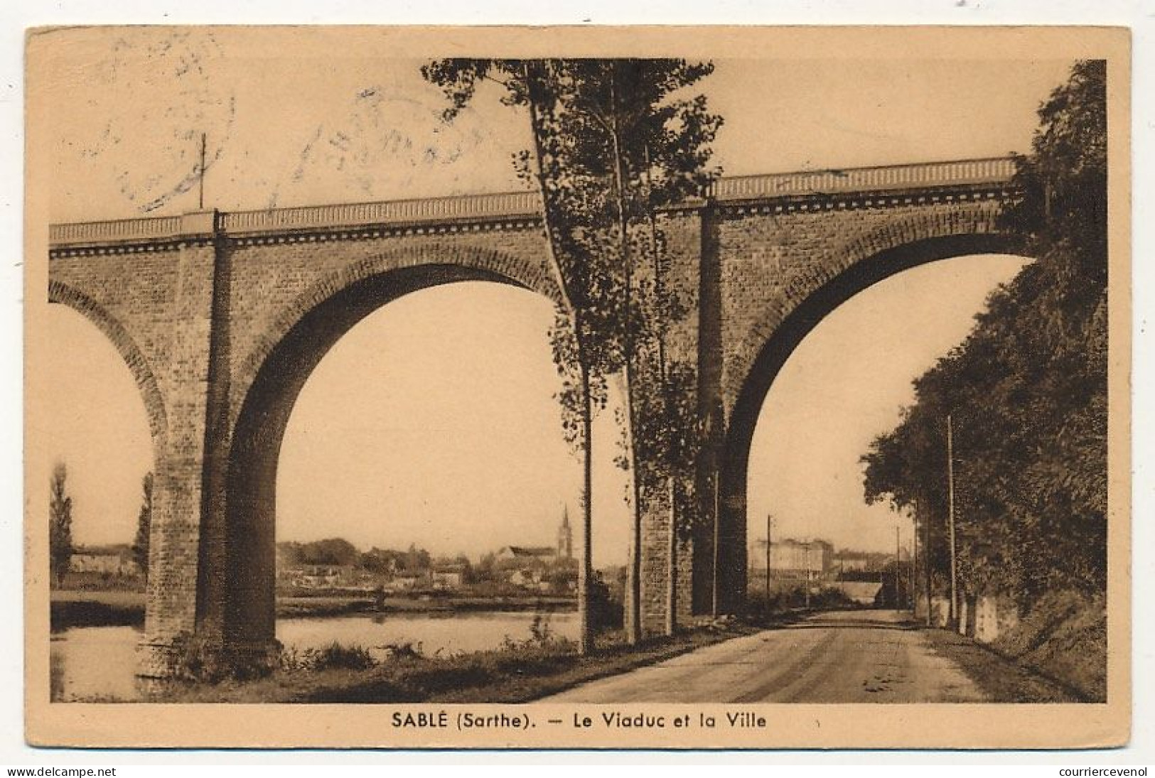 FRANCE - CPSM Affr 60c X5 Marianne De Dulac, Obl SABLE (Sarthe) - (Le Viaduc Et La Ville) - Lettres & Documents