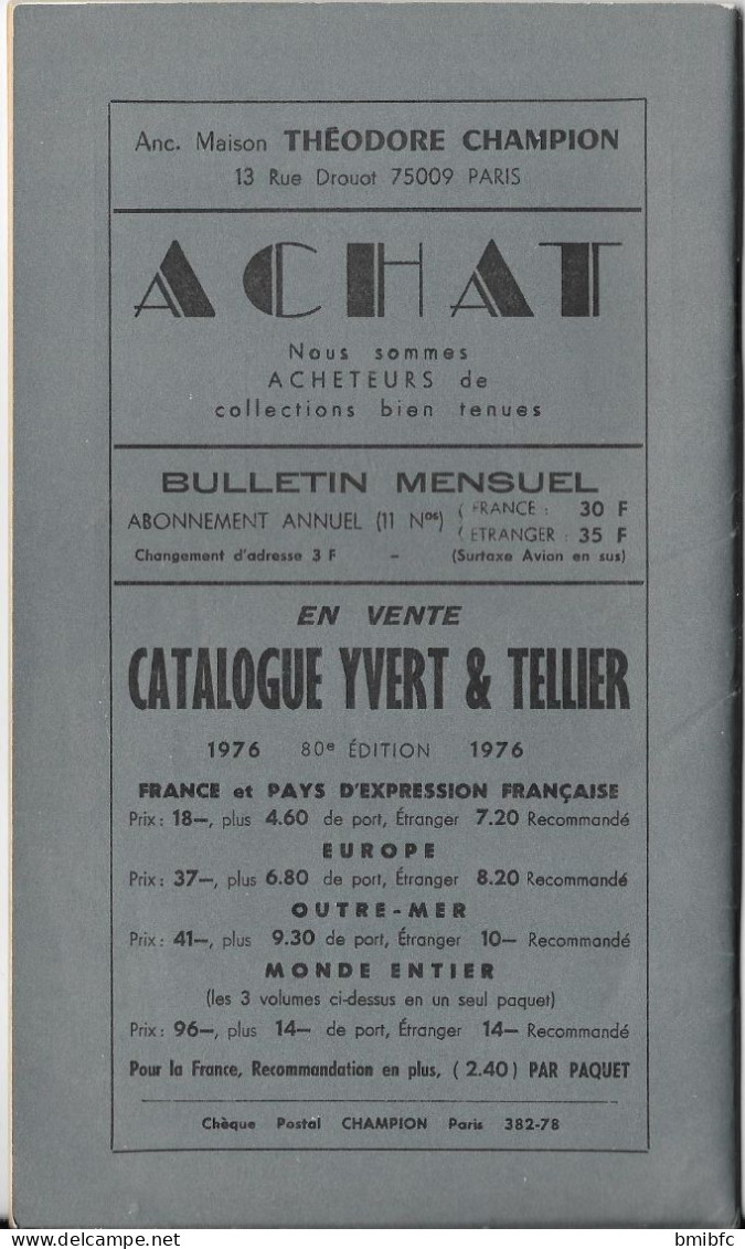 BULLETIN MENSUEL Théodore CHAMPION N° 858     - 1er Septembre 1975  (56 Pages) - Frankreich