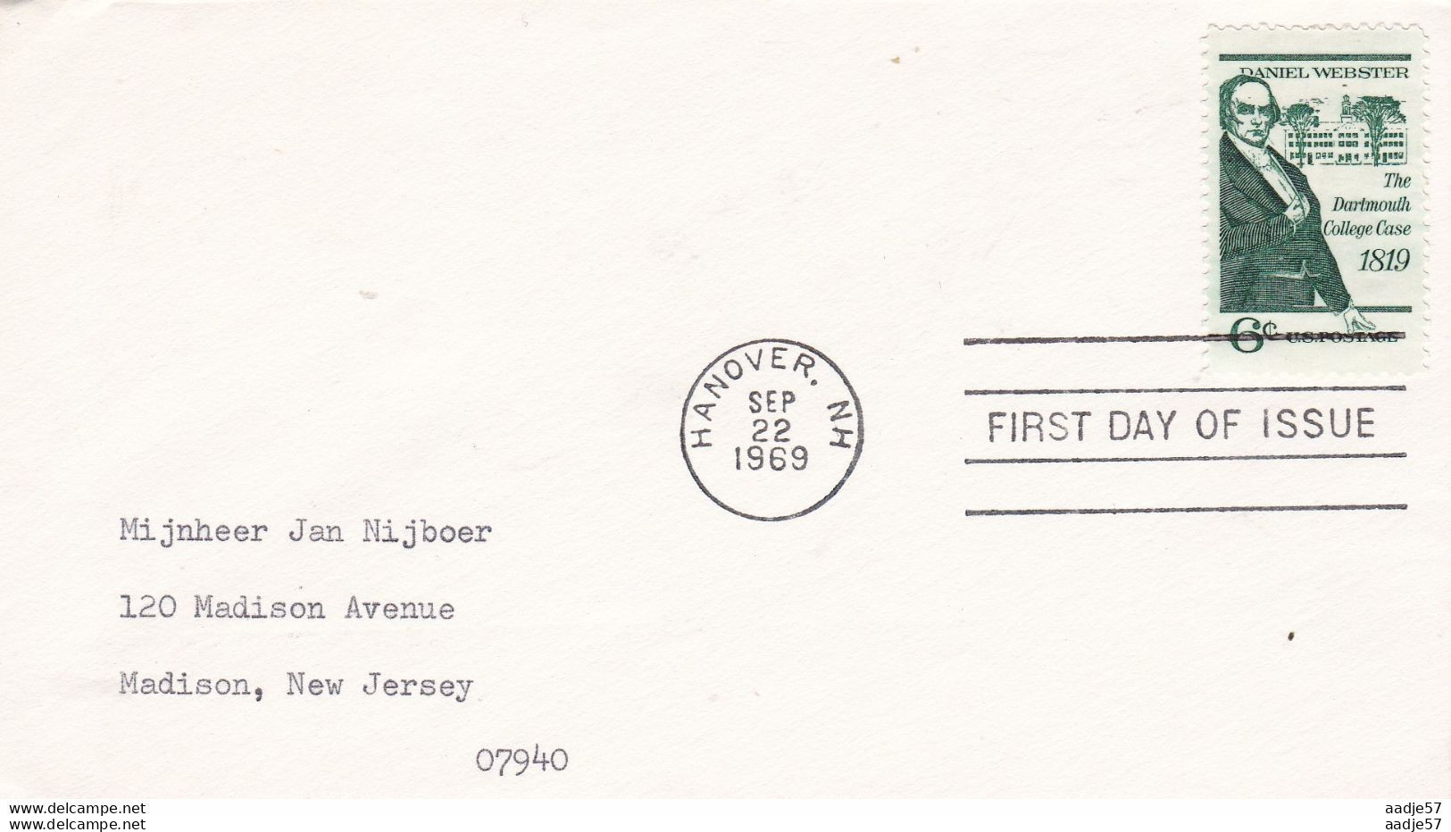 USA Sc# 1380 (Fleetwood) FDC Single (b) (Hanover, NH) 1969 9.22 Dartmouth College Case - 1961-1970