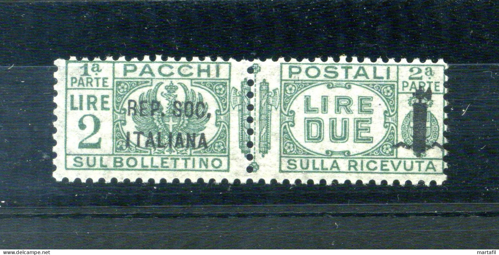 1944 Repubblica Sociale Italiana RSI Pacchi Postali N.43 2 Lire Verde MNH **, Firmato RAYBAUDI - Colis-postaux