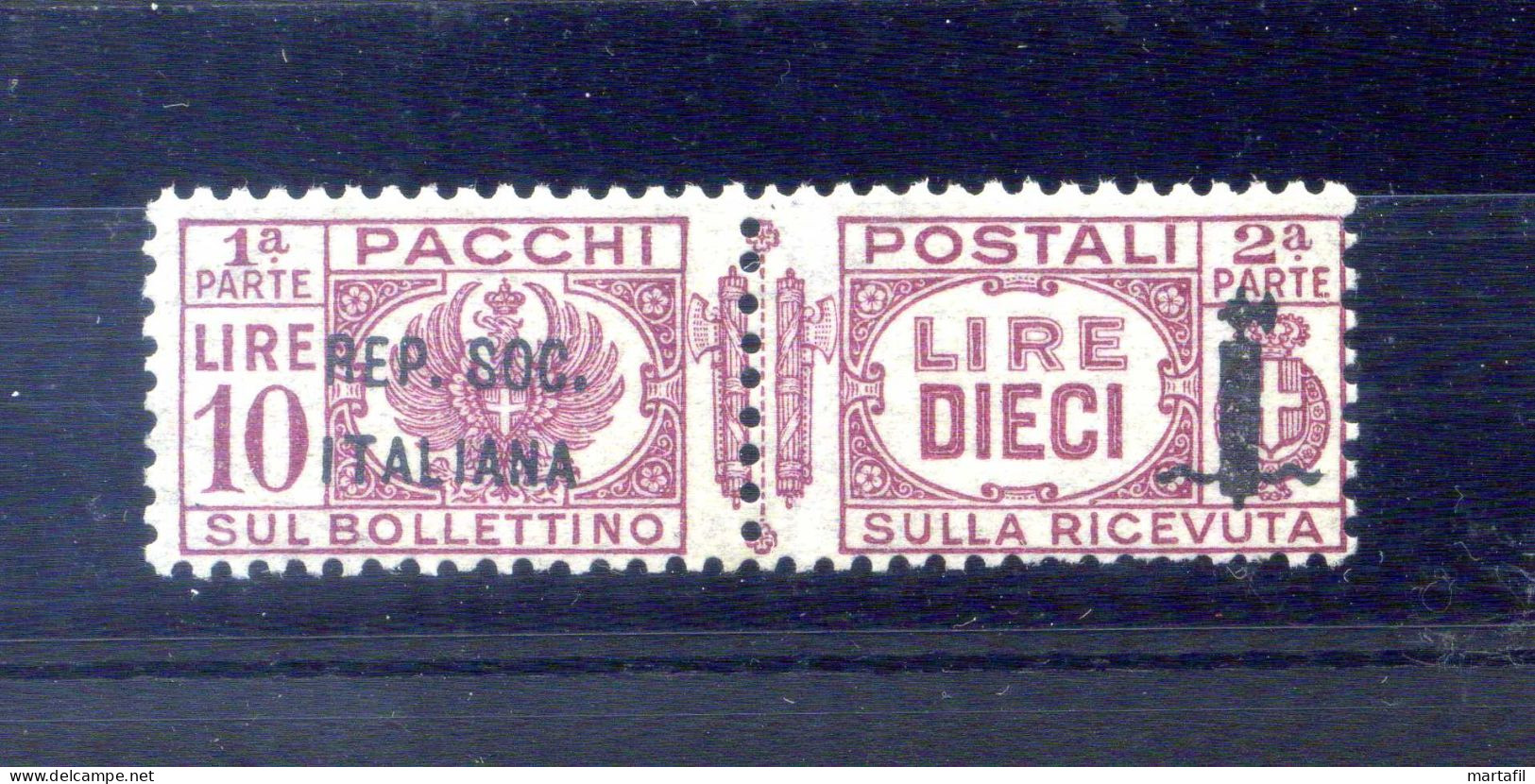 1944 Repubblica Sociale Italiana RSI Pacchi Postali N.46 10 Lire Lilla Rosa MNH **, Firmato RAYBAUDI - Postal Parcels