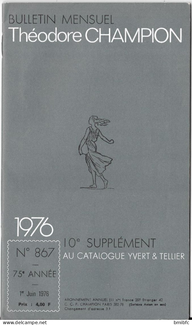 BULLETIN MENSUEL Théodore CHAMPION N° 867   - 1er Juin 1976  (42 Pages) - Frankreich