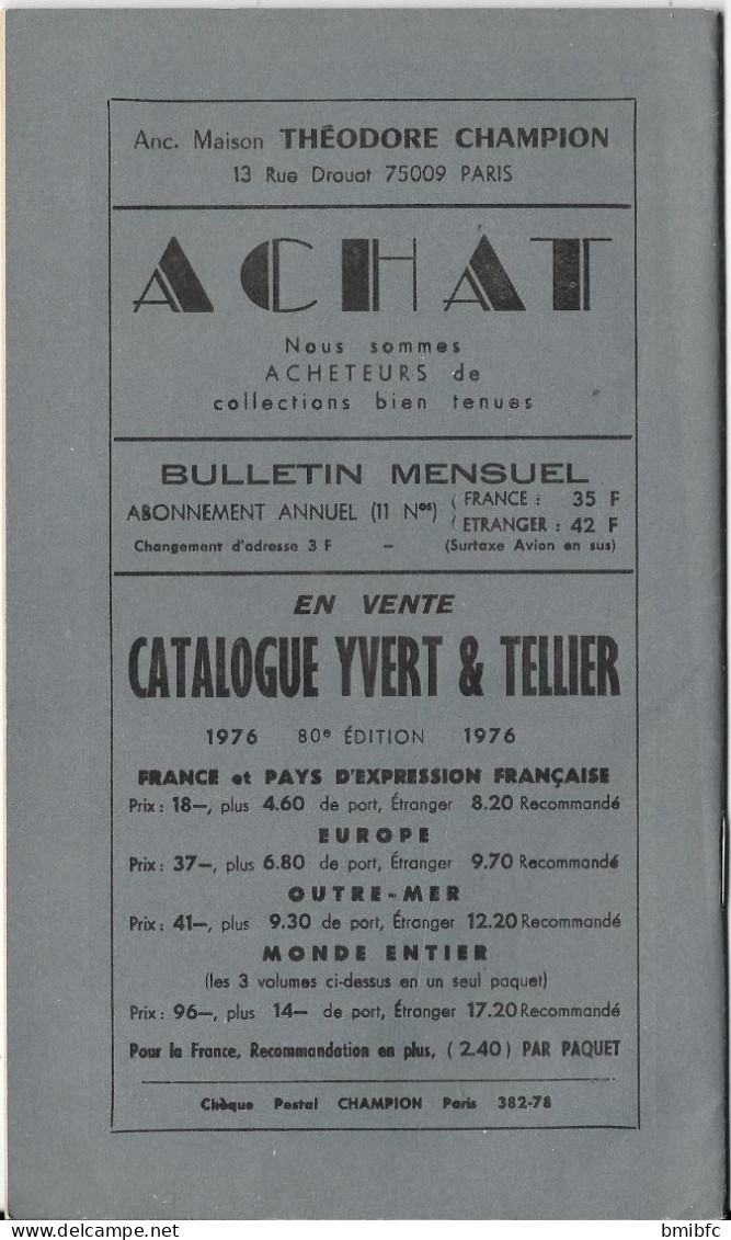 BULLETIN MENSUEL Théodore CHAMPION N° 867   - 1er Juin 1976  (42 Pages) - Francia