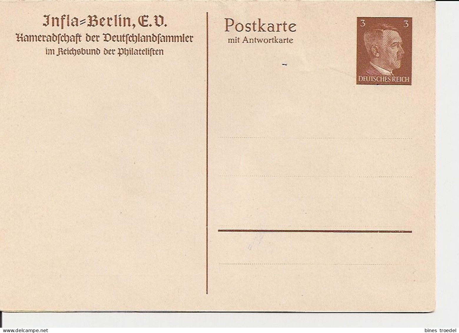 DR PP 153 B 1 ** - 3 Pf Hitler Doppelkarte Infla-Berlin - Interi Postali Privati