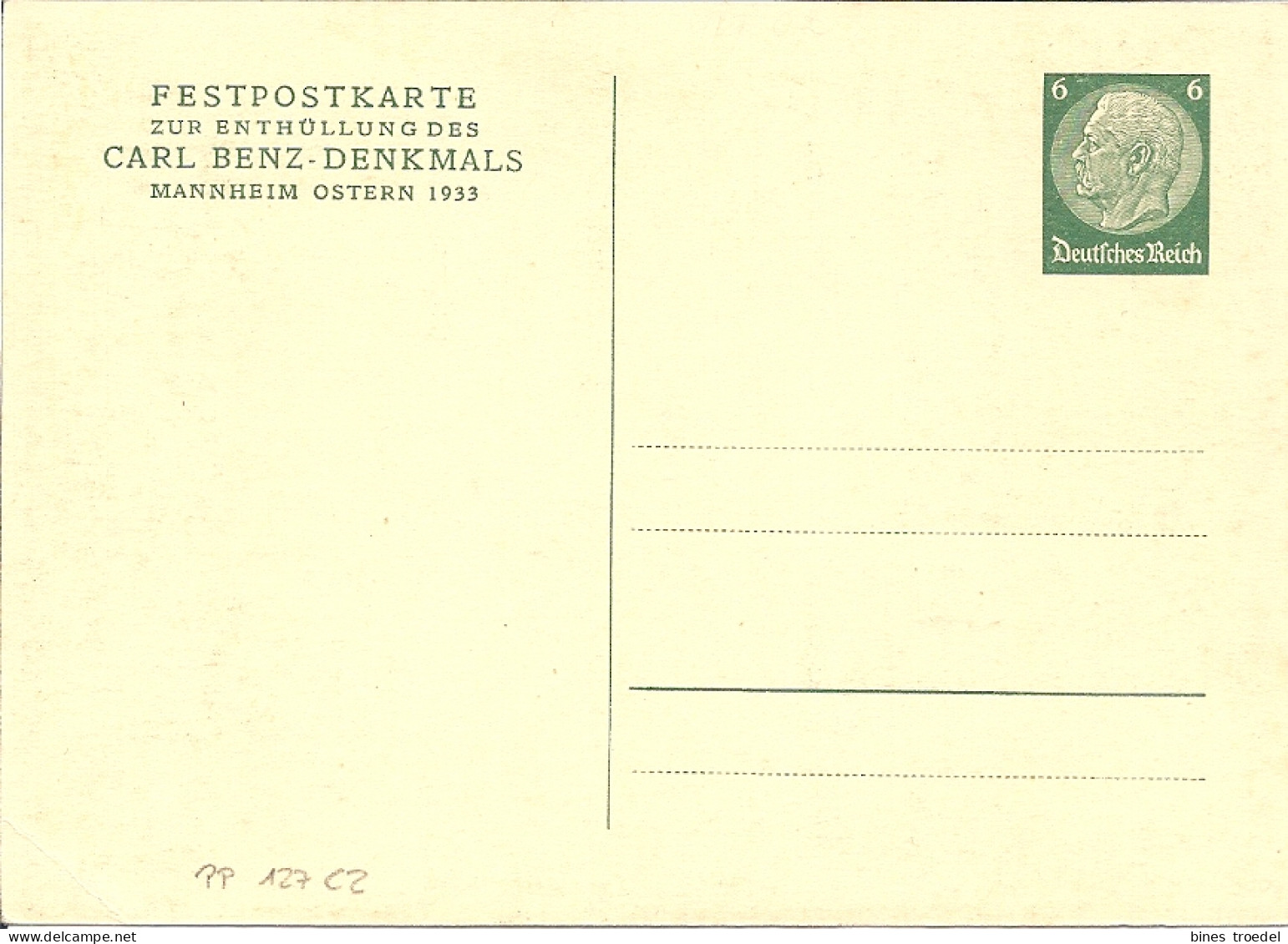 DR PP 127 C 2 ** -  6 Pf Hindenburg Carl-Benz Denkmal - Private Postwaardestukken