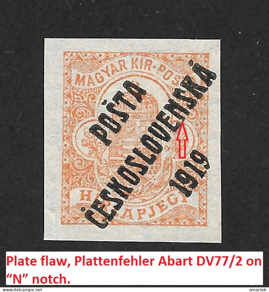 Czechoslovakia 1919. MNH ** Mi 113 Sc B98 POSTA CESKOSLOVENSKA, Plate Flaw, Hungarian Stamps. Tschechoslowakei. - Nuovi