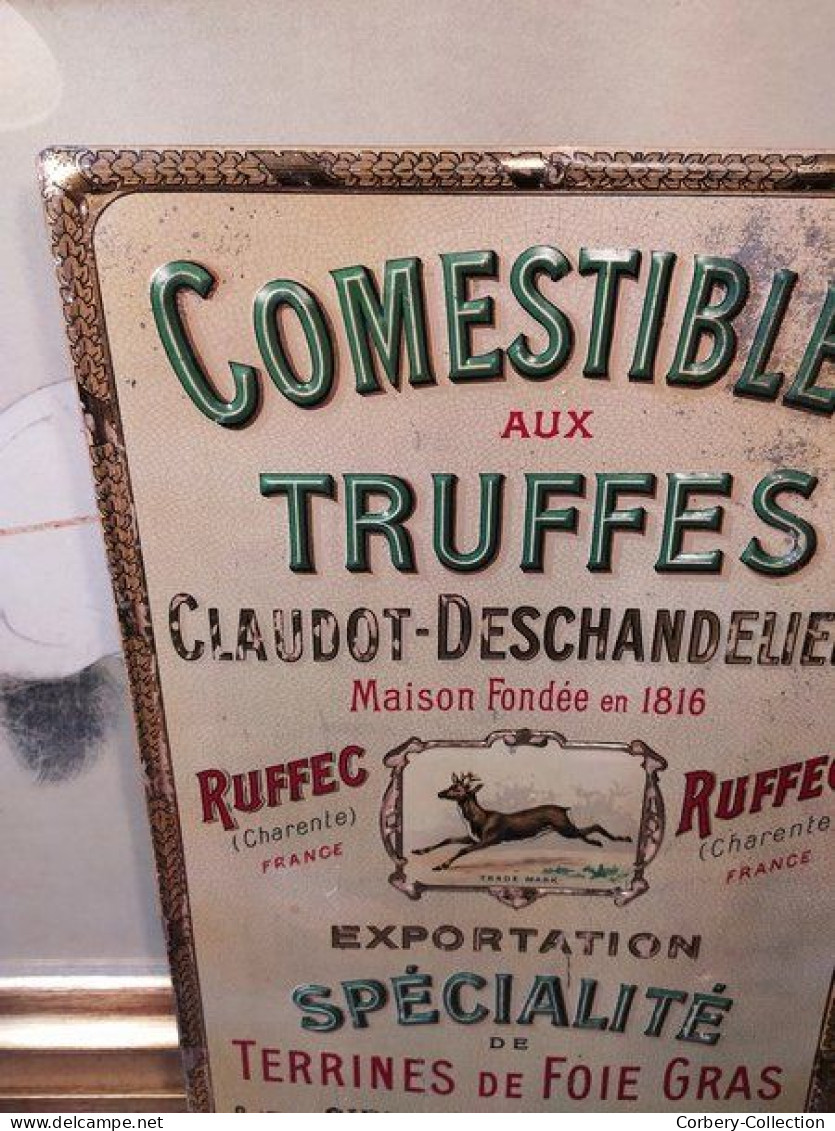 Plaque Tôle Lithographiée 1900 Truffes Ruffec Claudot-Deschandeliers (Charente) - Seguros