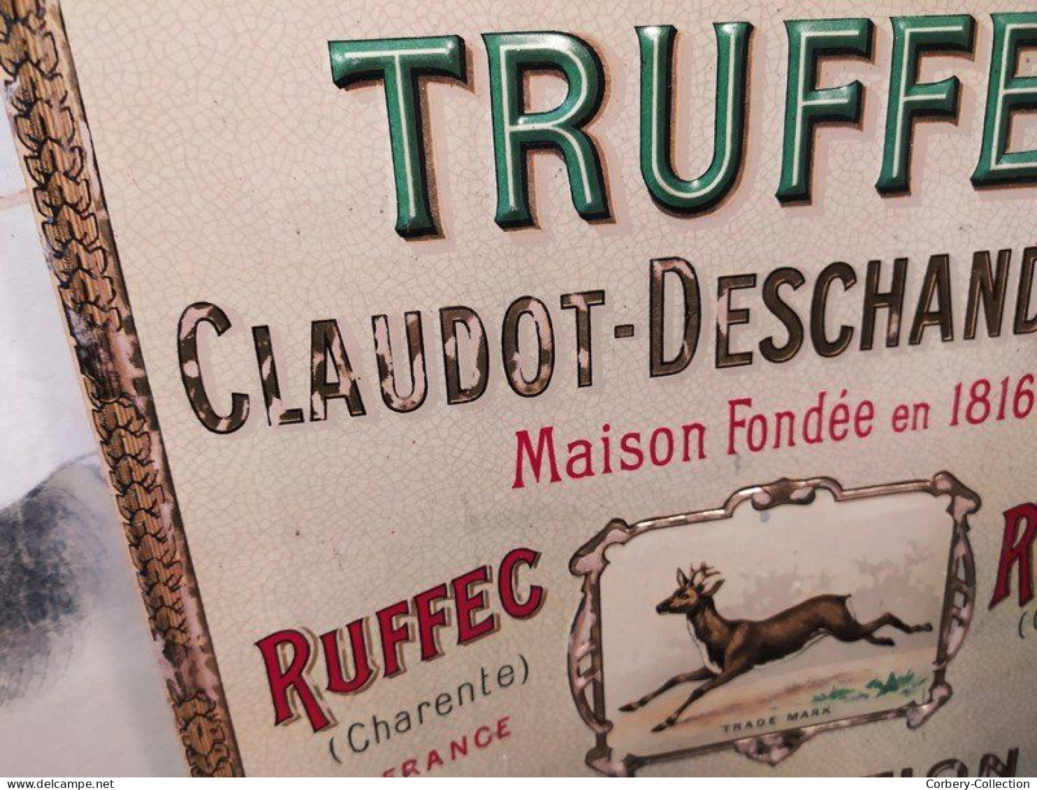 Plaque Tôle Lithographiée 1900 Truffes Ruffec Claudot-Deschandeliers (Charente) - Verzekeringen