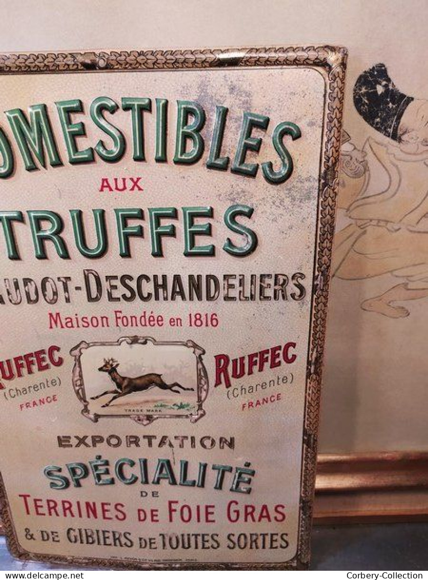 Plaque Tôle Lithographiée 1900 Truffes Ruffec Claudot-Deschandeliers (Charente)