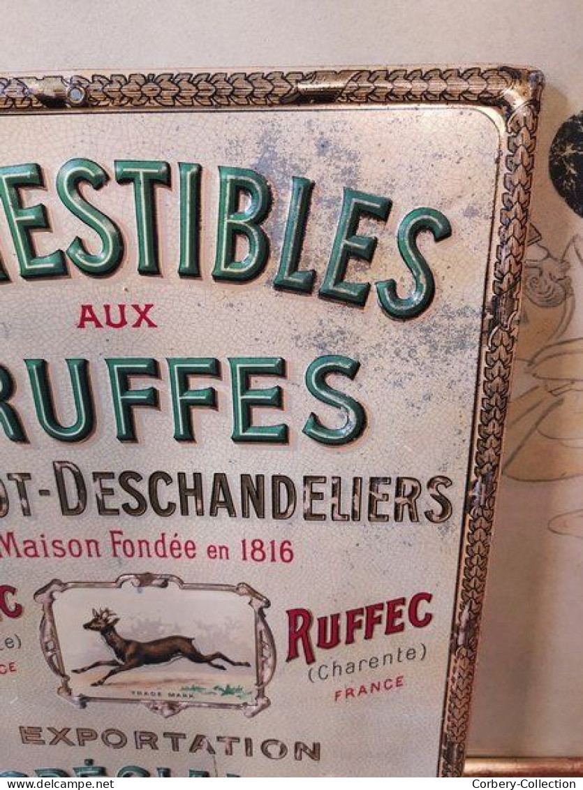 Plaque Tôle Lithographiée 1900 Truffes Ruffec Claudot-Deschandeliers (Charente)