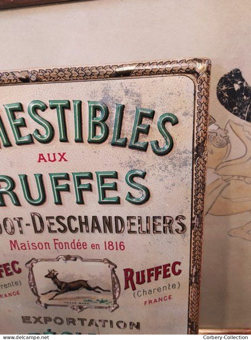 Plaque Tôle Lithographiée 1900 Truffes Ruffec Claudot-Deschandeliers (Charente)