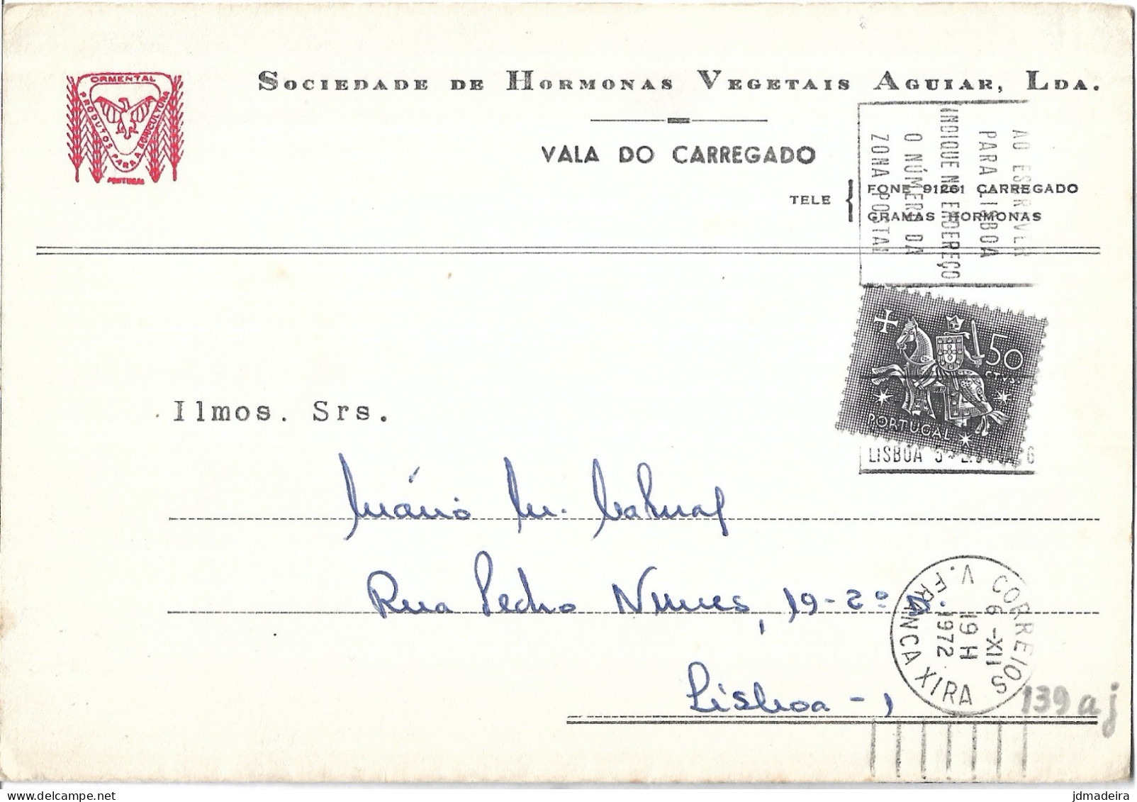 Portugal Card AO ESCREVER PARA LISBOA Slogan Cancel - Brieven En Documenten