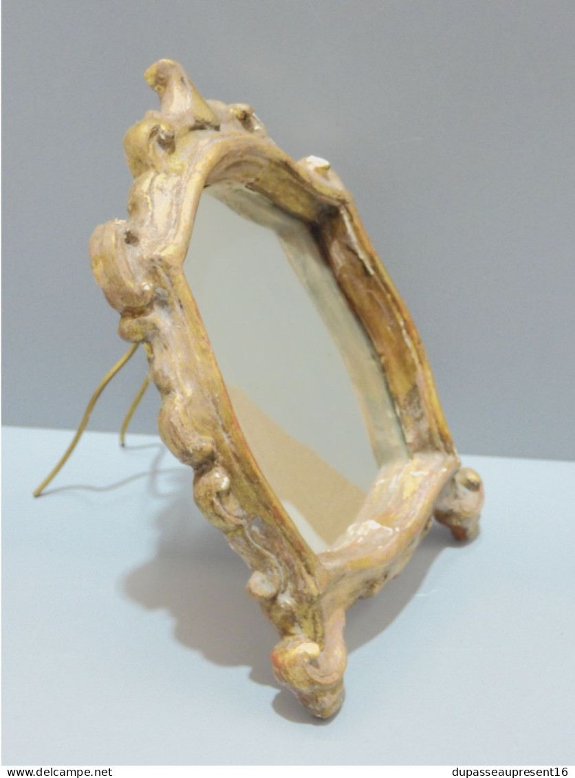 -JOLI PETIT MIROIR A POSER ANCIEN STUC Doré Miroir Tain Avec Usure Jus Grenier   E - Spiegels