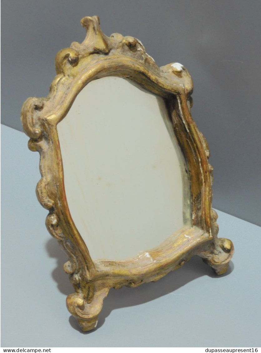 -JOLI PETIT MIROIR A POSER ANCIEN STUC Doré Miroir Tain Avec Usure Jus Grenier   E - Spiegel