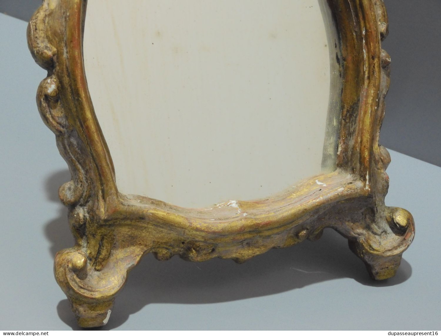 -JOLI PETIT MIROIR A POSER ANCIEN STUC Doré Miroir Tain Avec Usure Jus Grenier   E - Specchi